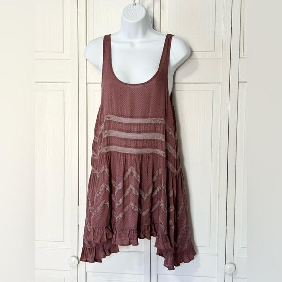 Free People Intimately Voile Trapeze Lace Ruffle Slip Dress in mauve pink - Picture 5 of 6
